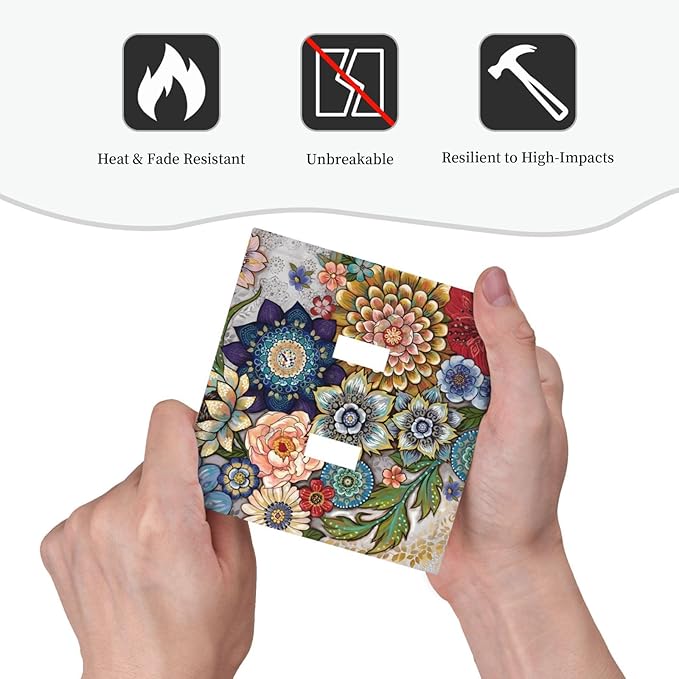 Boho Floral Colorful Floral Multi Color Flower Decorative Switch Plates 2 Gang Double Toggle Outlet Light Switch Cover Wall Plate Electrical Faceplate for Bedroom Living Room Home Decor