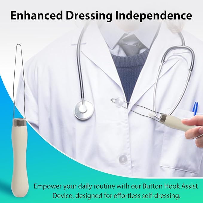 3-Pack Button Hook Assist Device with Easy-Grip Handle for Shirts, Coats, Dresses - Ideal Button Aids for Arthritis & Limited Dexterity White
