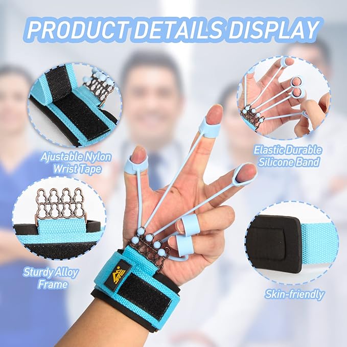 Finger Strengthener, Grip Strength Trainer, Gripster Finger Exerciser, Hand Grip Strengthener for Finger Strength & Therapy, 3 Resistance Levels (Grey 20LB, Blue 40LB, Black 60LB)