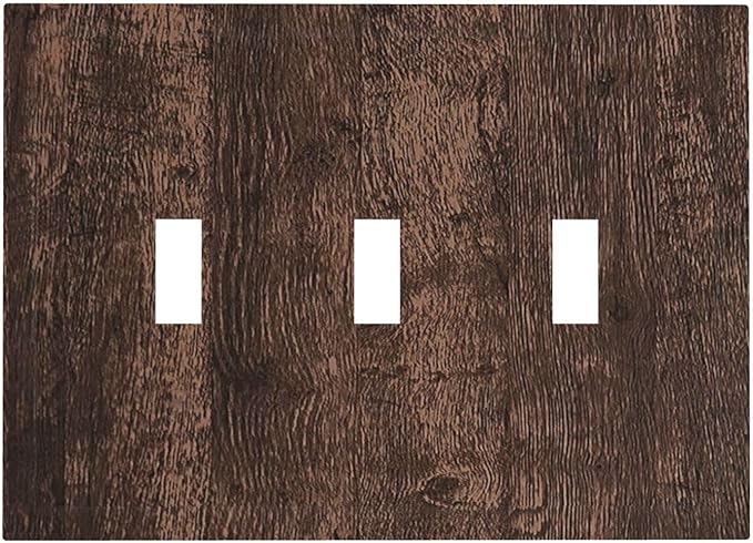 Decorative Switch Plates Rustic Dark Brown Wood Grain 3 Gang Wall Plate Triple Toggle Light Switch Cover Faceplate Electrical Wall Panels for Farmhouse Bedroom Decor