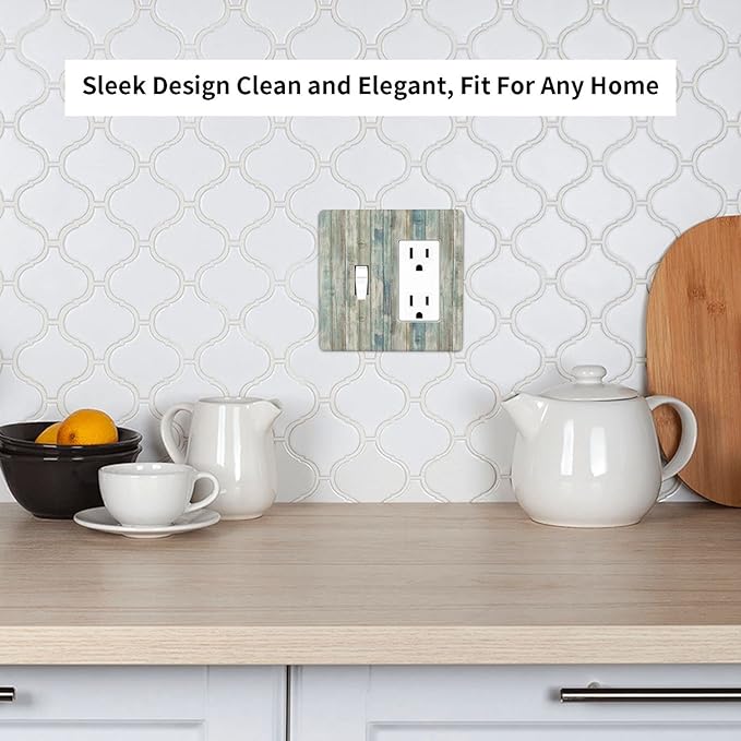 Tea Vintage Wood Plank Distressed Grain Rustic Shiplap Board 2 Gang Light Switch Cover Decorative Combination Toggle Rocker/Decora Wall Plate Electrical Switchplate for Farmhouse Bathroom