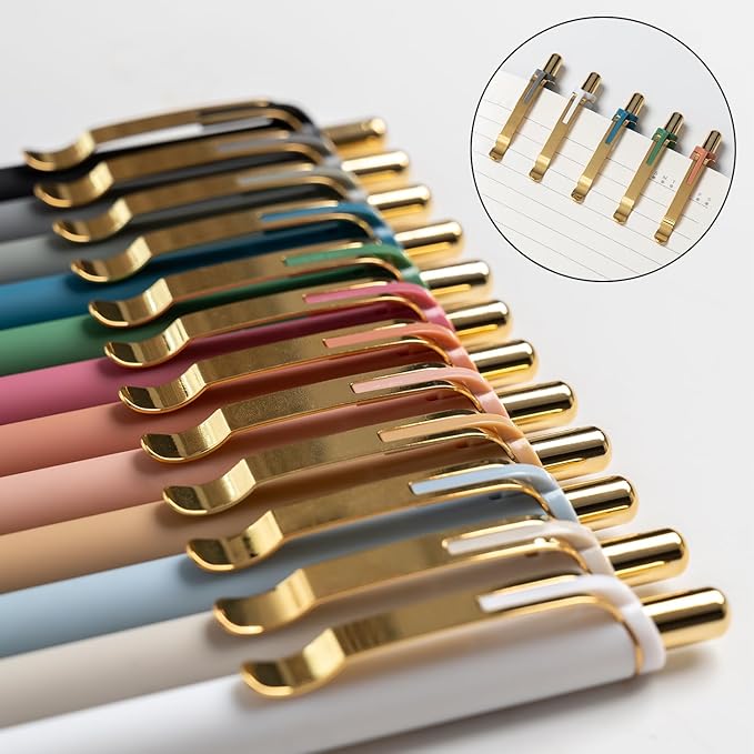 Linbsunne Ballpoint Pens Black Medium Point 1mm with Super Soft Grip Ball Point Pen for Men Women Retractable(gold-6x2 pcs)