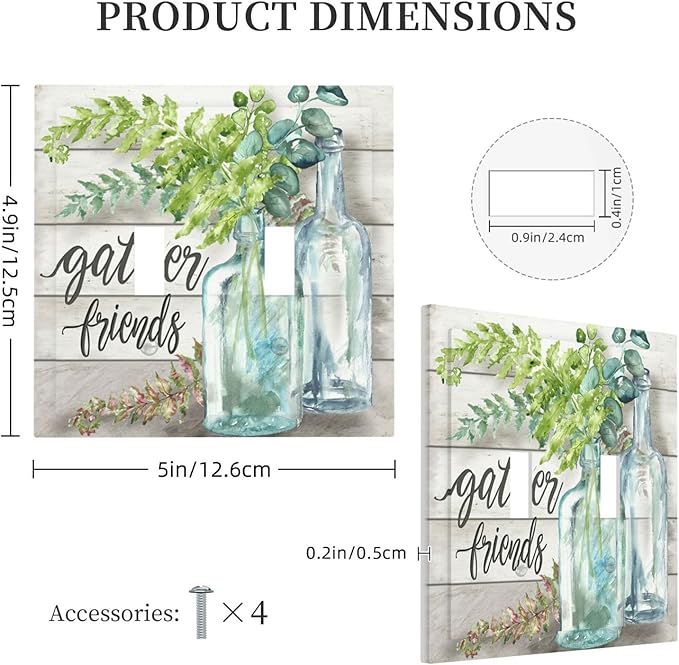 Light Switch Cover Watercolor Modern Flower 2 Gang Wall Plate Double Light Switch Plate Floral Plant Wood Toggle Decorative Outlet Covers Electrical Switchplate for Farmhouse Bathroom Decor