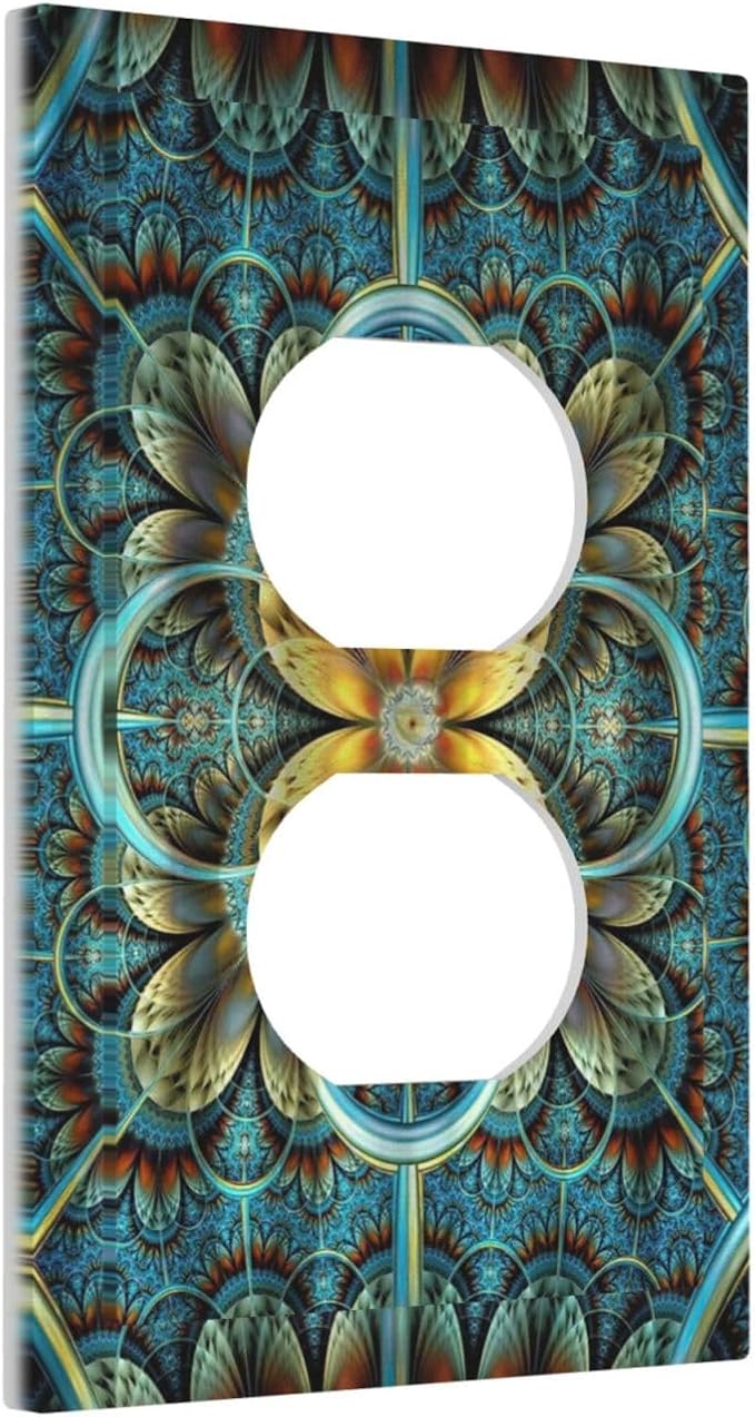 Outlet Covers Boho Fractal Mandala 1 Gang Duplex Light Switch Cover Plate Bohemia Decorative Wall Plates Electrical Switchplate Receptacle Cover for Bathroom Bedroom Decor