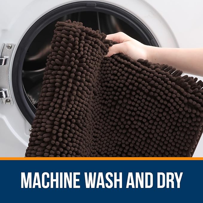 OLANLY Bathroom Rugs Sets 2 Piece, Soft Absorbent Chenille Bath Mats Area Rug Set, Non-Slip, Quick Dry, Machine Washable Bath Mats for Bathroom, Home Decor Accessories (36"x24"+30"x20", Brown)