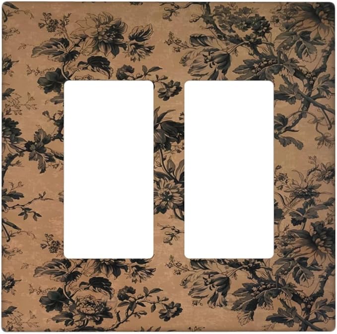 Decorative Outlet Covers Vintage Floral Botanical Brown Background 2 Gang Light Switch Cover Plate Double Rocker Wall Plate Gfci Switch Plate Covers for Bathroom Bedroom Decor