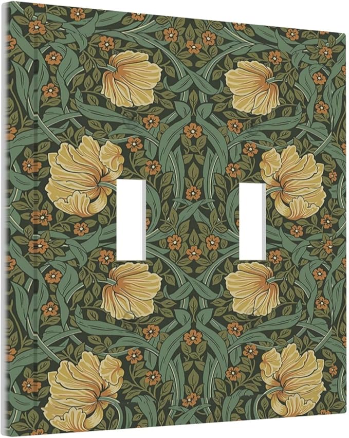 Decorative Switch Plates William Morris Floral Vintage Flowers Pattern 2 Gang Double Toggle Outlet Light Switch Cover Wall Plate Electrical Faceplate for Bedroom living Room Decor