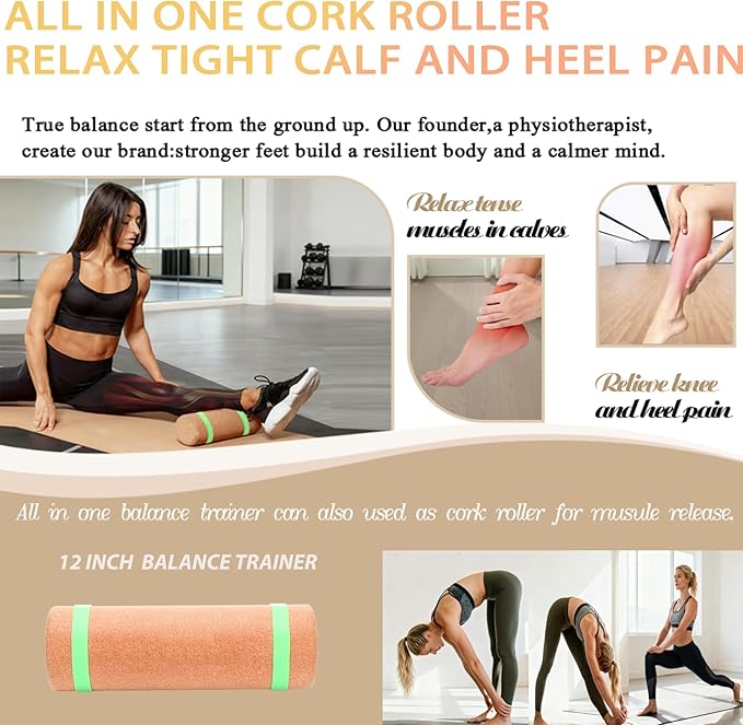 Cork Balance Board 4-in-1 Foot Strengthener, Premium Natural Cork, Plantar Fasciitis Foot Pain Relief, Foot Balance Trainer