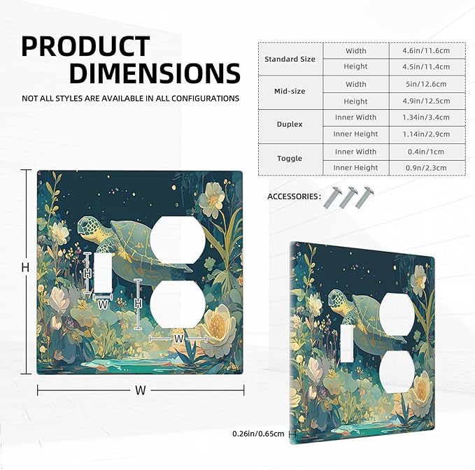 Wallplates Fantasy Sea World Sea Turtle Floral Plant 1 Toggle 1 Duplex Switch Plate Electrical GFCI Faceplate Decorative Light Switch Covers for Kids Room Nursery Decor
