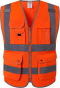 JKSafety 9 Pockets Class 2 High Visibility Zipper Front Safety Vest With Reflective Strips, Meets ANSI/ISEA Standards (150-Orange, XXL)