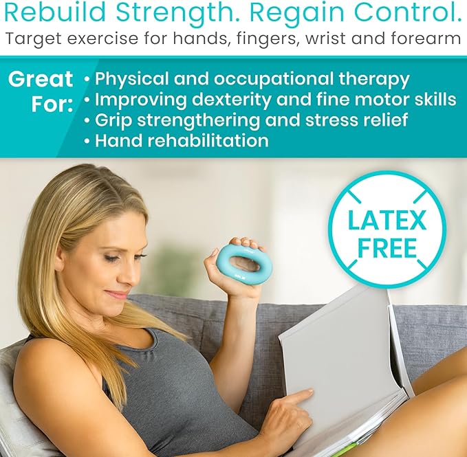 Vive Hand Strengthener Grip Ring - Forearm Ring Hand Exercisers - Silicone Squeezer Gripper for Muscle Strengthening Training Tool - Arthritis Finger Physical Therapy PT Kit Trainer