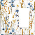 Vintage Wildflower Blue Gold Country Fall Wheat Floral Outlet Covers 1 Toggle 1 Rocker Combination Decorative Wall Plate Electrical Switch Plates Light Switch Cover Plate for Bedroom Living Room Decor