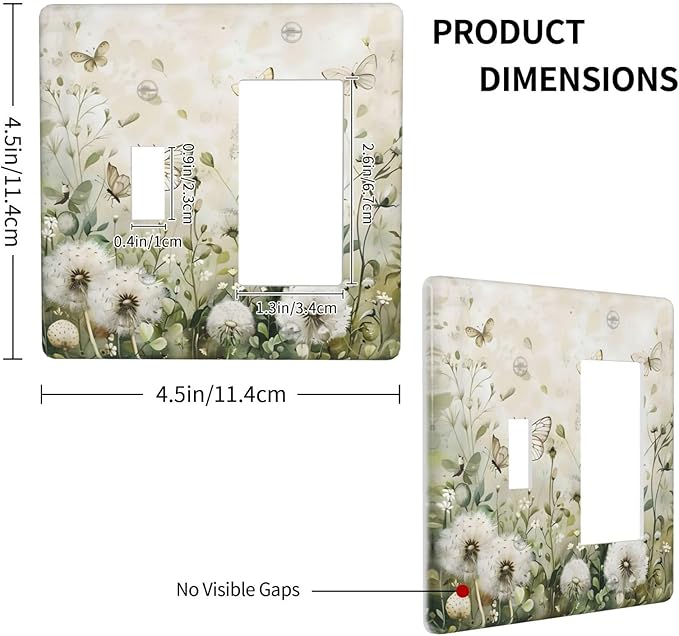 Dandelions Butterflies Watercolor Wildflowers Floral Outlet Covers 1 Toggle 1 Rocker Combination Decorative Wall Plate Electrical Switch Plates Light Switch Cover Plate for Bedroom Living Room Decor