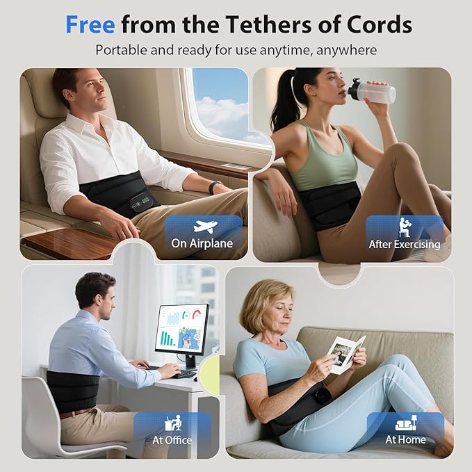 Lower Back Massager with Heat, Heating Pad for Back, Stomach Heating Pad, Waist Belt Wrap with Heat Vibration 3 Levels Adjustable, Touchscreen Control, Adjustable Size, Gifts for Dad Mom (Black)