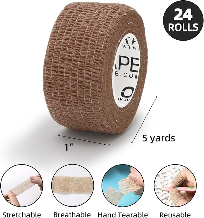 OK TAPE Self Adherent Cohesive Bandages Wrap - 24Packs, 1" x 5 Yards, Non-Woven Self Adhesive Bandage Wrap for Thumb, Finger, Wrist, Ankle, Vet Wrap Bandages Tape (Mixed Colors)