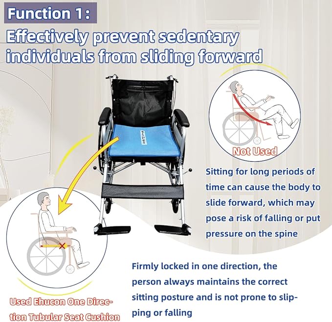 One Way Transfer Support Cushion, Non Slip Tubular Pad for Fall Prevention in Chair & Wheelchair, Elderly/Disabled Assistance, 17"x17" (Black-Without Handles)