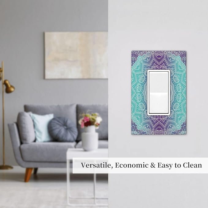 Outlet Covers Ombre Modern Mandala Floral Geometric 1 Gang Wall Plate Single Rocker Light Switch Cover Decorative GFCI Receptacle Cover Electrical Switchplate for Bathroom Bedroom Decor