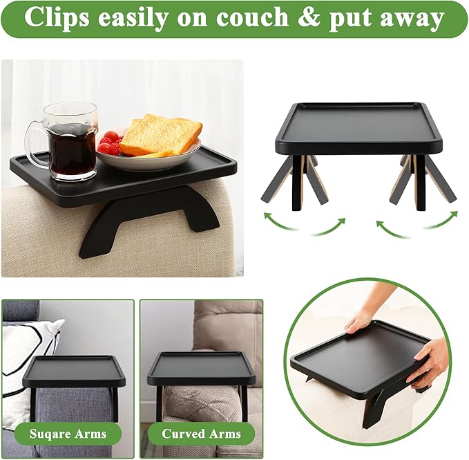 SINWANT Couch Arm Table,Bamboo Couch Arm Tray for Armrest,13.78" Sofa Clip on Tray Table for Home Living Room Snack & Drink Remote