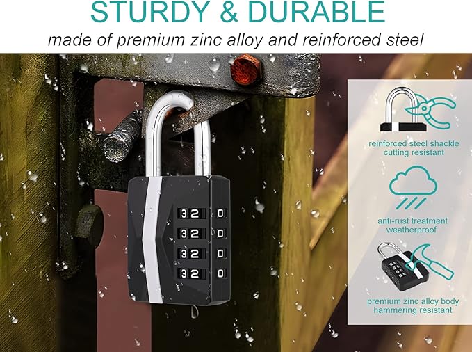ZHEGE Gym Lock, Combination Lock Outdoor Weatherproof, [2023 Upgraded] Easy to Read 4 Digit Combo Lock with Big White Code, Heavy Duty Padlock for Locker, Gate Locks (2 Pack, Black and Silver)