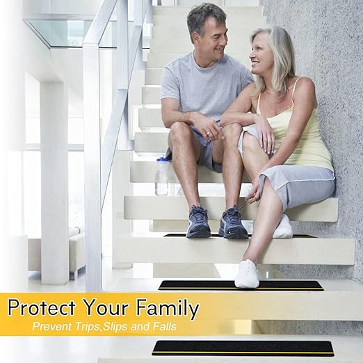 S&X Anti Slip Stair Treads, 12-Pack - 4" x 24" Pre-Cut Anti Slip Tape Outdoor Waterproof for All Slippery Surfaces - Weather Resistant Heavy Duty Non Slip Tape with Reflective Stripe