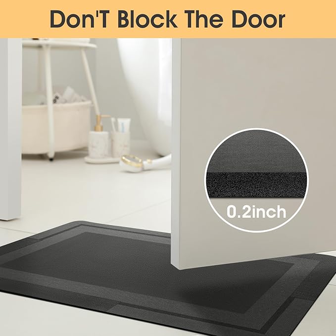 Ultra Thin Bath Mat, Upgrade Backing Non Slip Thin Bath Mats Fit Under Door, Quick Dry Ultra Absorbent Bathroom Rugs, Machine Washable Bath Rugs for Bathroom, Bathtub & Kitchen, Grey/Bordered/32"x20"
