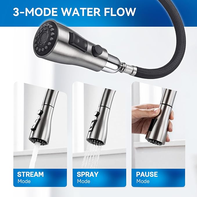 Arofa Kitchen Faucet with Pull Down Sprayer, Brushed Nickel Kitchen Sink Faucet 1-3 Hole Single Handle High Arc Stainless Steel Commercial Modern Kitchen Faucets for RV/Laundry/Outdoor/Farmhouse Sink
