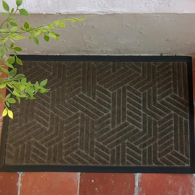 Front Door Mat 36"x24" Indoors Outdoors Welcome Mats, Waterproof Non-Slip Rubber Backing Heavy Duty Doormat Outside Entrance, Low Profile Entryway Rugs Floor Mat for Patio, Pattern B Brown