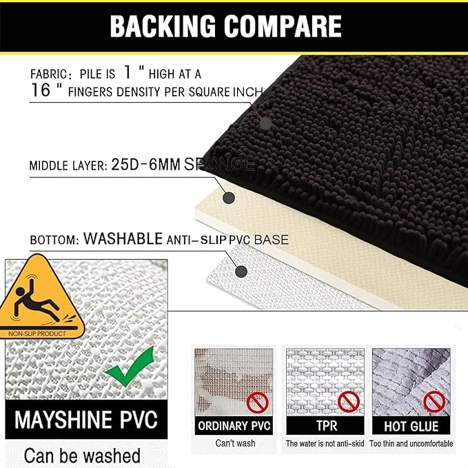 BOANKODU Bathroom RugsSets 2 Piece，59X24+16X24Inch，Absorbent Non-Slip Very Soft Chenille Mat,Machine Washable （Coffee）