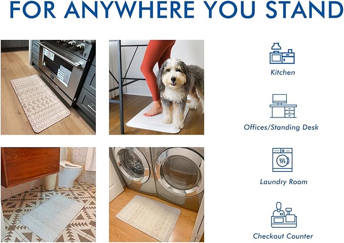 Klay Home Kitchen mats for Floor Anti Fatigue, 3/4" Thick 100% PU Memory Foam Kitchen mat, Padded Kitchen mat, Cushion Kitchen Sink Rug Waterproof Non-Slip Well-Made (Large Runner 20" x 60", Boho)