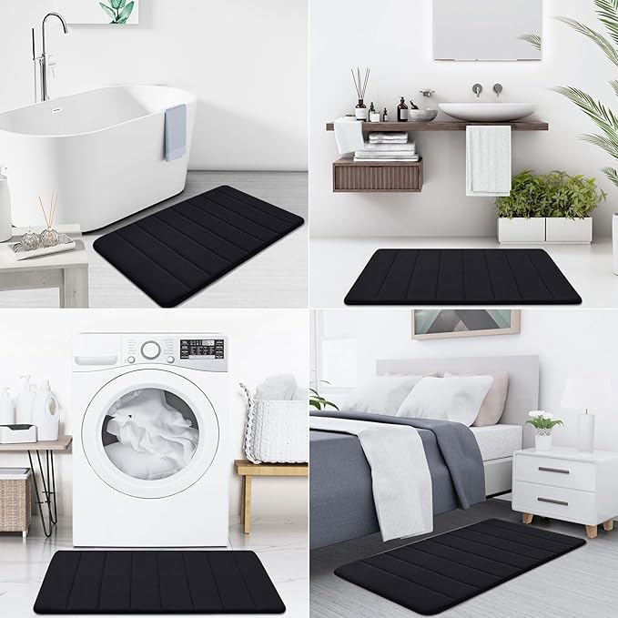 Buganda Memory Foam Bath Mat, 40" x 24", Ultra Soft and Non-Slip Bathroom Rugs, Water Absorbent and Machine Washable Bath Rug Runner for Bathroom, Shower, and Tub, Black