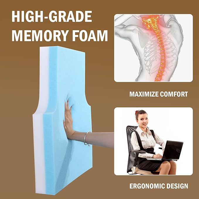 HOMBYS Sherpa Fleece Lumbar Support Pillow with Headrest, Memory Foam Recliner Chair Cushion for Back Pain, Big High Back Support with Chair Headrest for Elderly (Beige)
