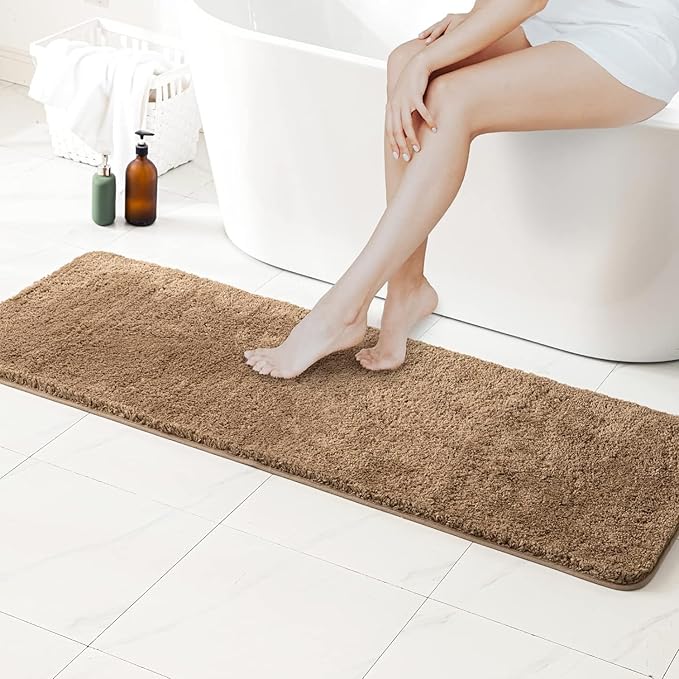 MIULEE Extra Thick Non Slip Bathroom Rug Shaggy Soft Bath Mat Plush Microfiber Absorbent Water for Shower Tub Machine Washable (Light Brown, 24x70 Inches)