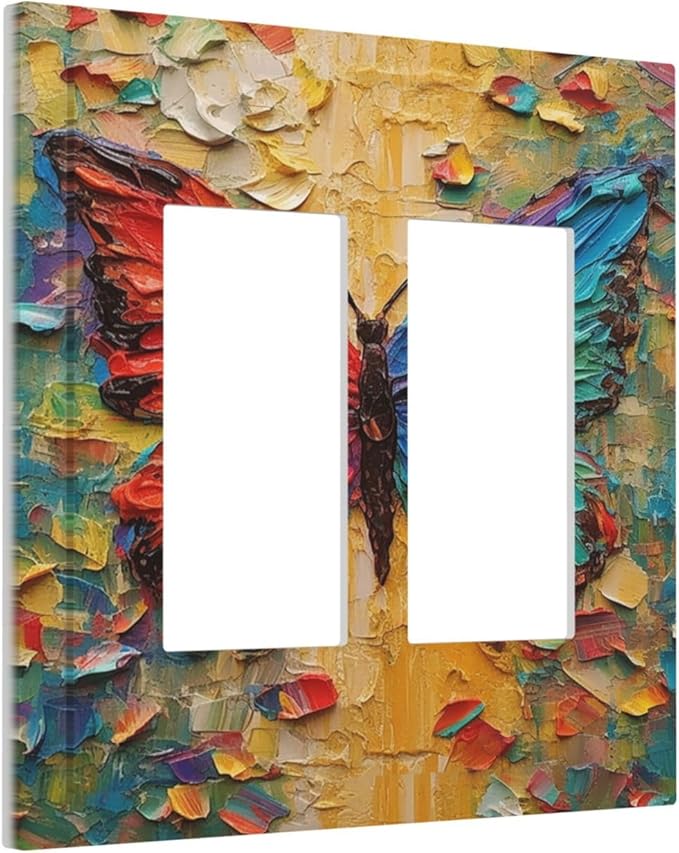 Decorative Outlet Covers Colorful Butterfly Animal Insects Wall Art Abstract 2 Gang Double GFCI Rocker Electrical Wall Panels Light Switch Cover Plate for Bedroom Home Decor