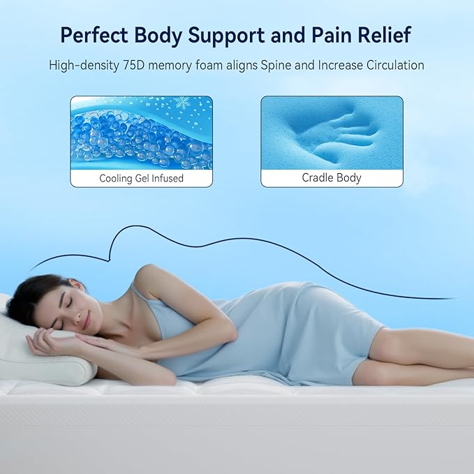 ELEMUSE 3 Inch Cooling Memory Foam Mattress Topper Super Olympic Queen, 2 Inch Pressure-Relief Memory Foam and 1 Inch Thick Soft Viscose Made from Bamboo Pillow Top for Hot Sleepers, Washable