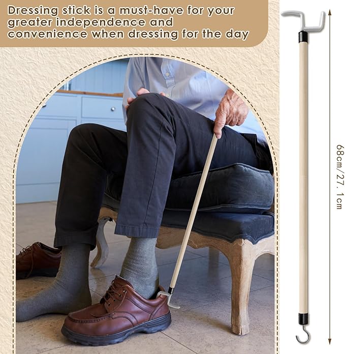 Geelin 6 Pcs 27'' Long Dressing Stick for Elderly Disabled Limited Mobility Dressing Aid for Pants Shoes Socks Shirts Daily Living Aid Hip Replacement Nursing Home Essential Items