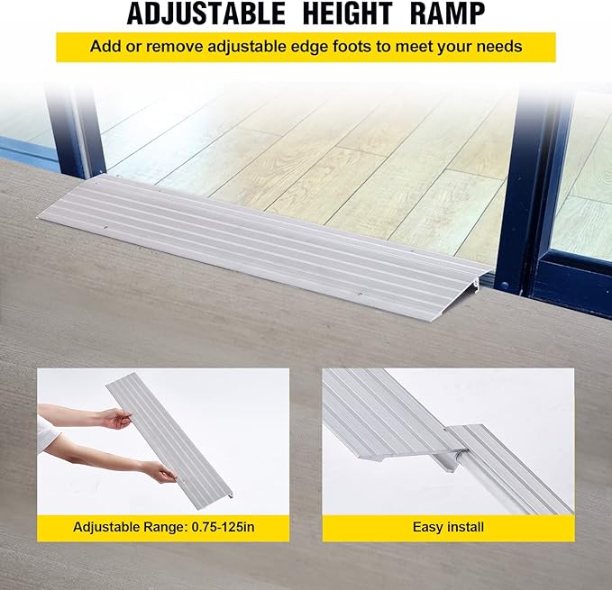 Door Threshold Ramp 1" Rise Door Ramp Aluminum Entry Ramp or Doorways Rated 800 lbs Load Capacity forWheelchair Scooters Power Chairs Walkers