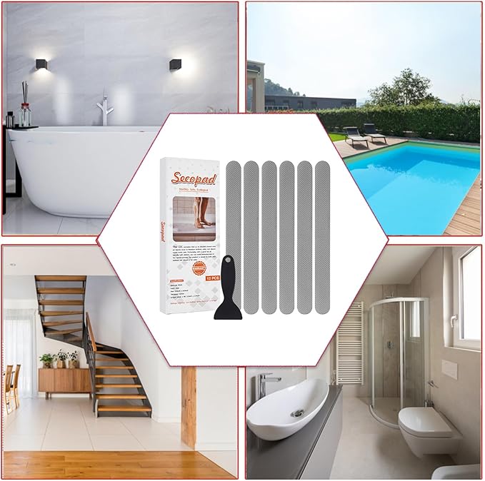 Anti Slip Shower Stickers, Safety Bathtub Strips Adhesive Decals with Premium Scraper for Bath Tub Shower Stairs Ladders Boats