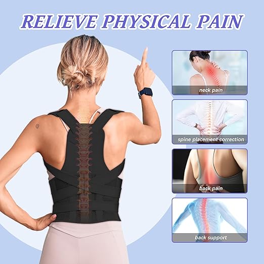 TEE TEA Posture Corrector for Women & Men – Adjustable Back Support Brace for Neck, Shoulder & Spine Muscle Relief – Improve Posture, Comfort & Confidence – Invisible & Comfortable Design (Black, Large)