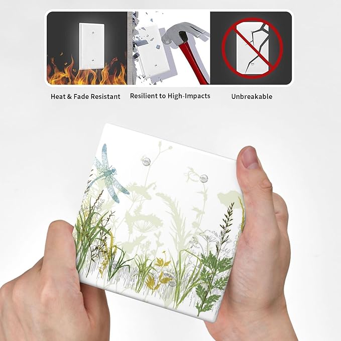 Wild Flower Dragonfly 2 Gang Blank Light Switch Cover Plates Decorative Electric Outlet Covers Decorator Wall Switch Plate Receptacle Plug Covers 4.6 * 4.5 Inches