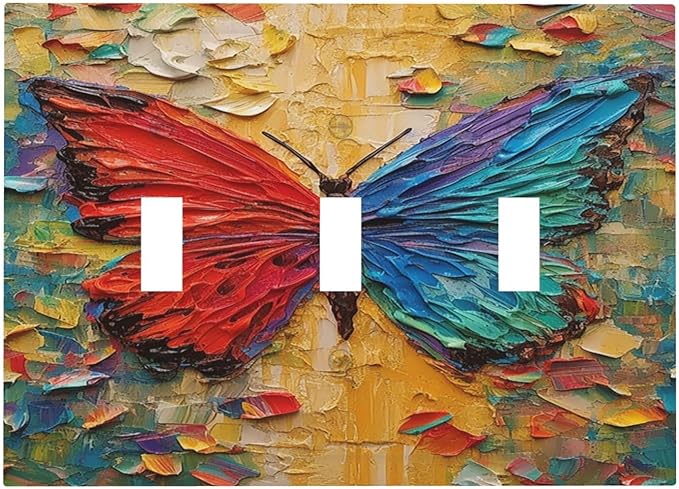 Decorative Switch Plates Colorful Butterfly Animal Insects Wall Art Abstract 3 Gang Wall Plate Triple Toggle Light Switch Cover Faceplate Electrical Wall Panels for Bedroom Home Decor