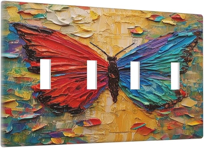 Light Switch Covers Colorful Butterfly Animal Insects Wall Art Abstract Quad Toggle Electrical Faceplate 4 Gang Wall Plate Decorative Switch Plates for Bedroom Home Decor