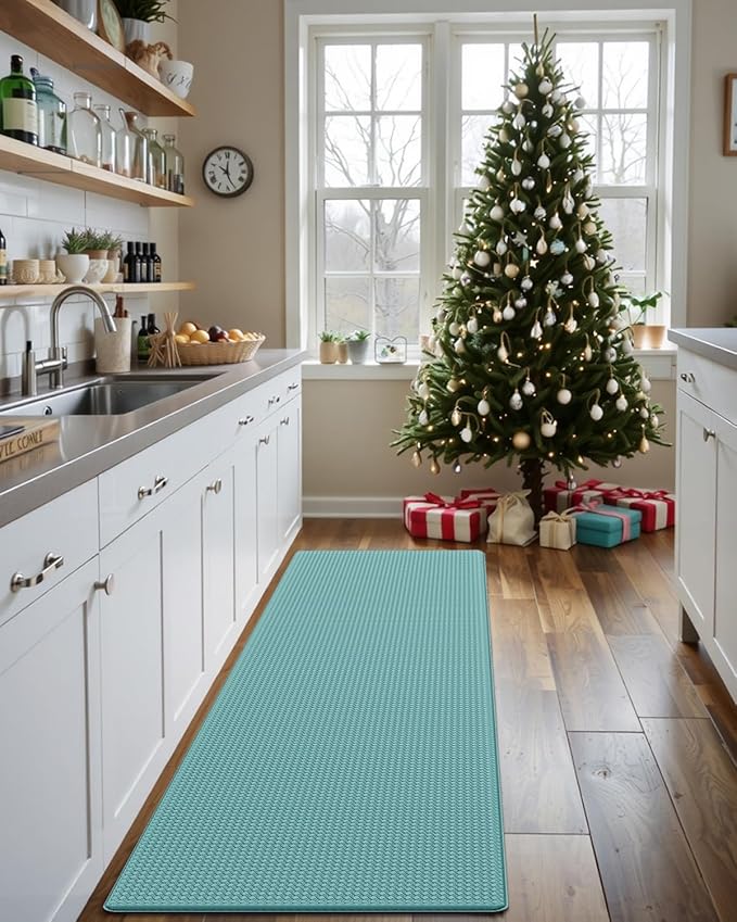 DEXI Kitchen Floor Mats Cushioned Anti Fatigue,17x59, Standing Runner Rug Waterproof, Comfort Memory Foam Padded for Front Sink Laundry, Turquoise