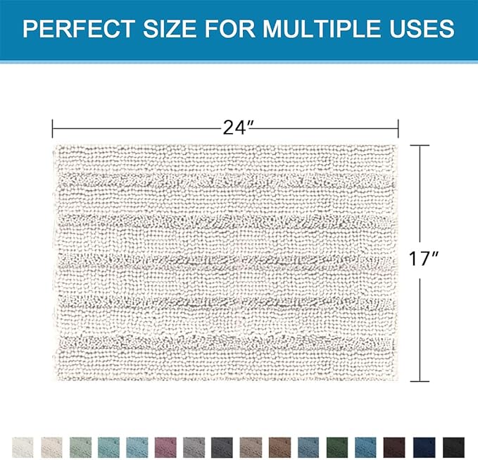 H.VERSAILTEX Bathroom Rugs Bath Rugs for Bathroom Non Slip Bath Mats Extra Thick Chenille Striped Rug 17" x 24" Absorbent Soft Shaggy Washable Dry Fast Bath Mats for Bath Room Floor - Ivory