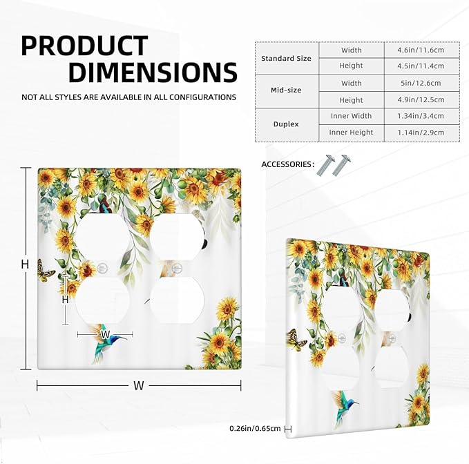 Yellow Sunflower Butterfly with Bird Outlet Covers 2-Gang Duplex Light Switch Cover Plate Decorative Gfci Wall Plate Electrical Receptacle Switch Plate Covers Plug Faceplate for Bedroom Decor