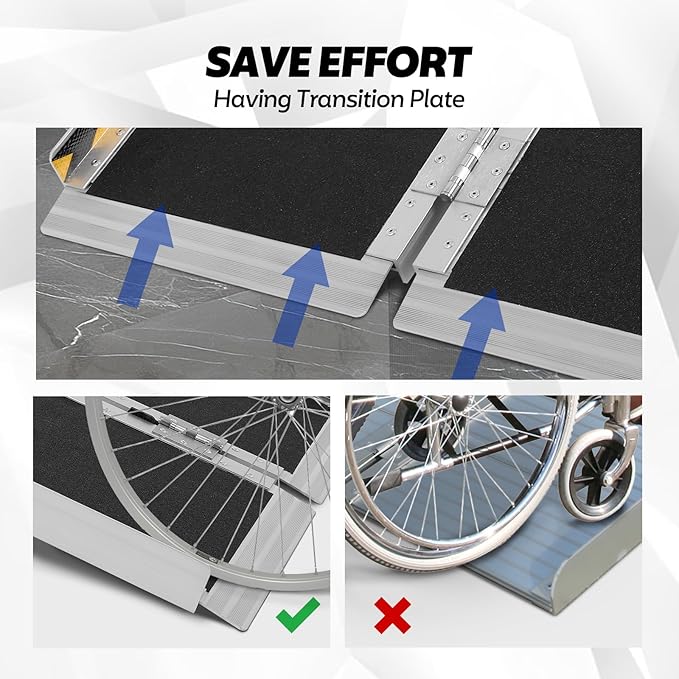 FAHKNS Portable Wheelchair Ramp 2FT, Aluminum Folding Wheelchair Ramp, Non-Slip Handicap Ramps for Home Outside Steps, Threshold Wheel Chair Ramps for Doorways, Porch, Cart, Stairs, Curbs, Scooter