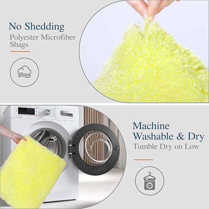 Walensee Bathroom Rug Non Slip Bath Mat (16 x 24, Yellow) Water Absorbent Soft Microfiber Shaggy Bathroom Mat Machine Washable Bath Rug Thick Plush Rugs for Shower