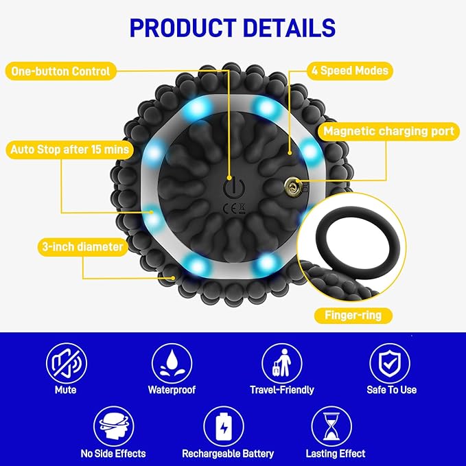 Physical Vibration Therapy Ball to Reduce Hand Tremors (Parkinson's) and Stress Relief, 4-Speed Rechargeable Vibrating Massage Ball for Arthritis, Senior-Friendly Home/Travel Aid Gifts