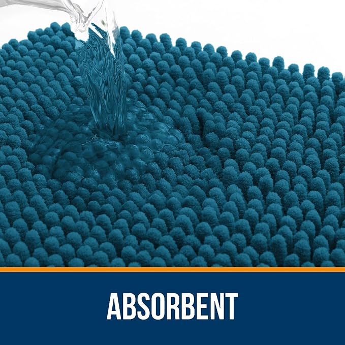 OLANLY Bathroom Rugs Sets 2 Piece, Soft Absorbent Chenille Bath Mats and U-Shaped Contour Toilet Mat Area Rug Set, Machine Washable Bath Carpet, Home Decor Accessories(24"x16"+24"x20", Peacock Blue)