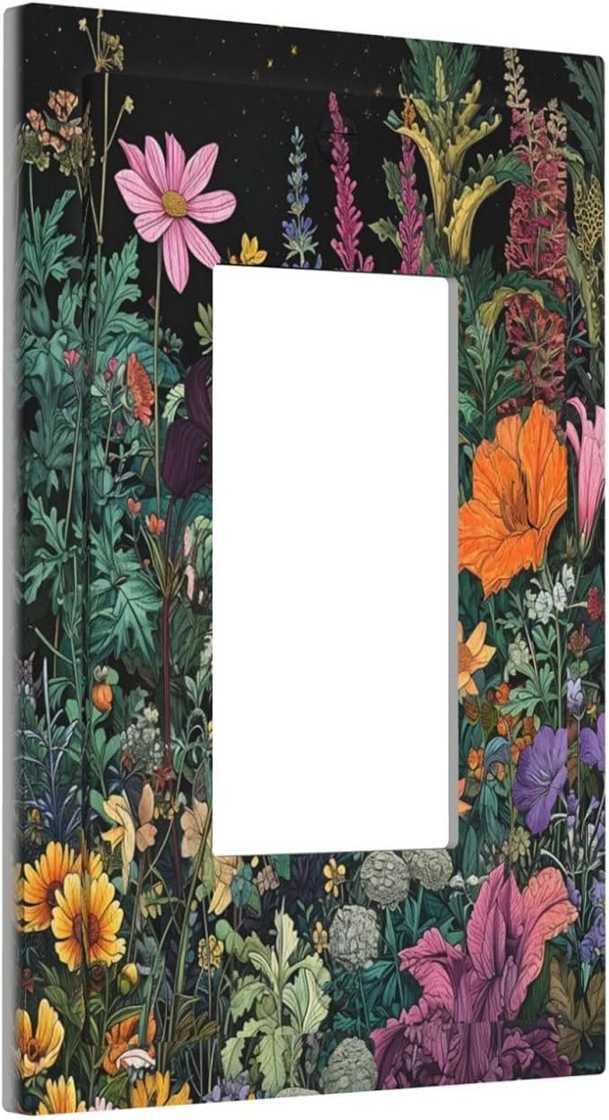Decorative Outlet Covers Colorful Floral Dark Sky Wildflower Plants 1 Gang Rocker Light Switch Cover Plate Single Gfci Light Switch Covers Wall Plate for Bathroom Decor
