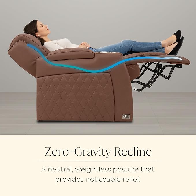 Seatcraft Apex Zero-Gravity CoolZero Italian Leather Home Theater Seating, Powered Headrest, Powered Lumbar, Powered Recline, Row of 3 Left Loveseat, Tobacco